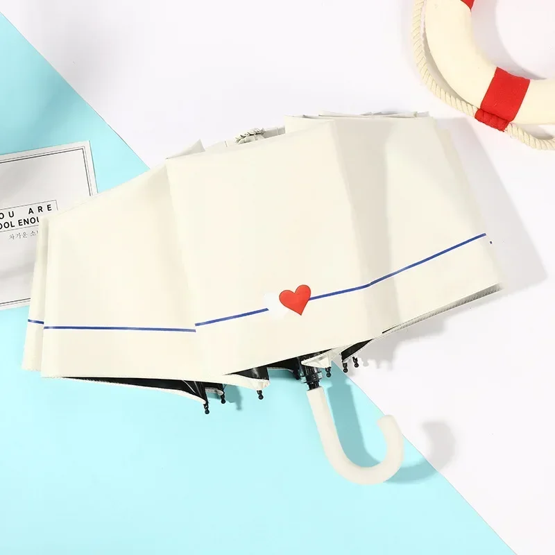 J-formet håndtakslomme mini-paraply anti-uv paraguas solparaply regn vindtett 3 sammenleggbare bærbare paraplyer for kvinner og barn: Annen