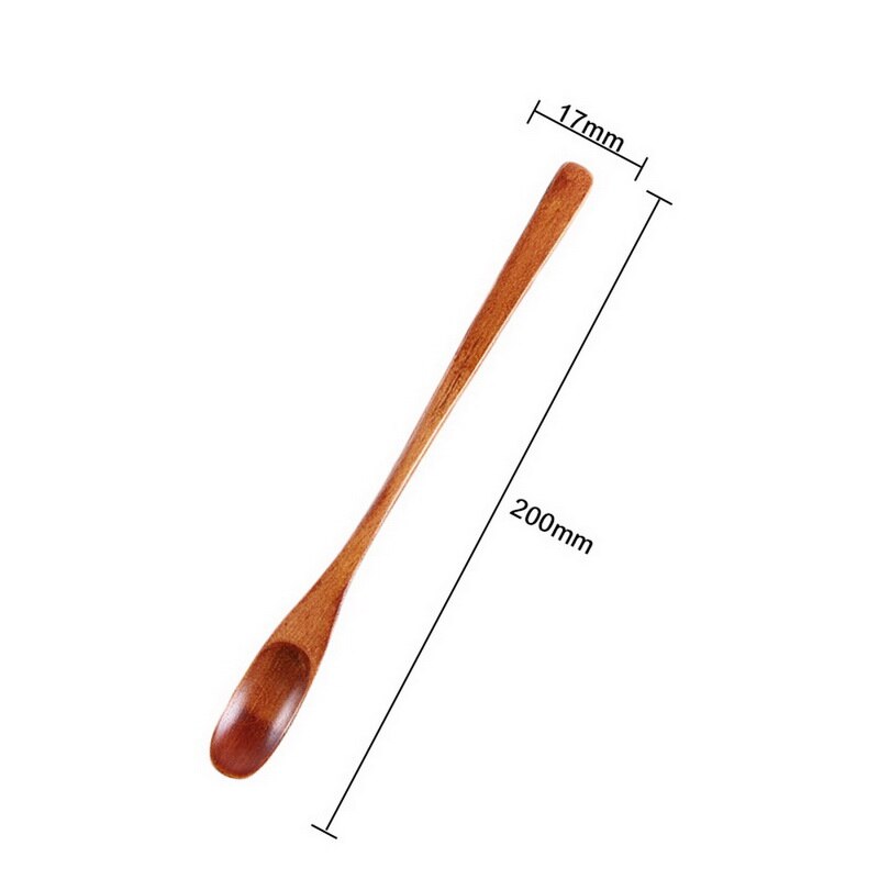 Punho longo colher de madeira natural colheres de chá de café de madeira alongamento mexendo colher 20x1.7cm cozinhar catering colher cozinhar ferramentas: D1