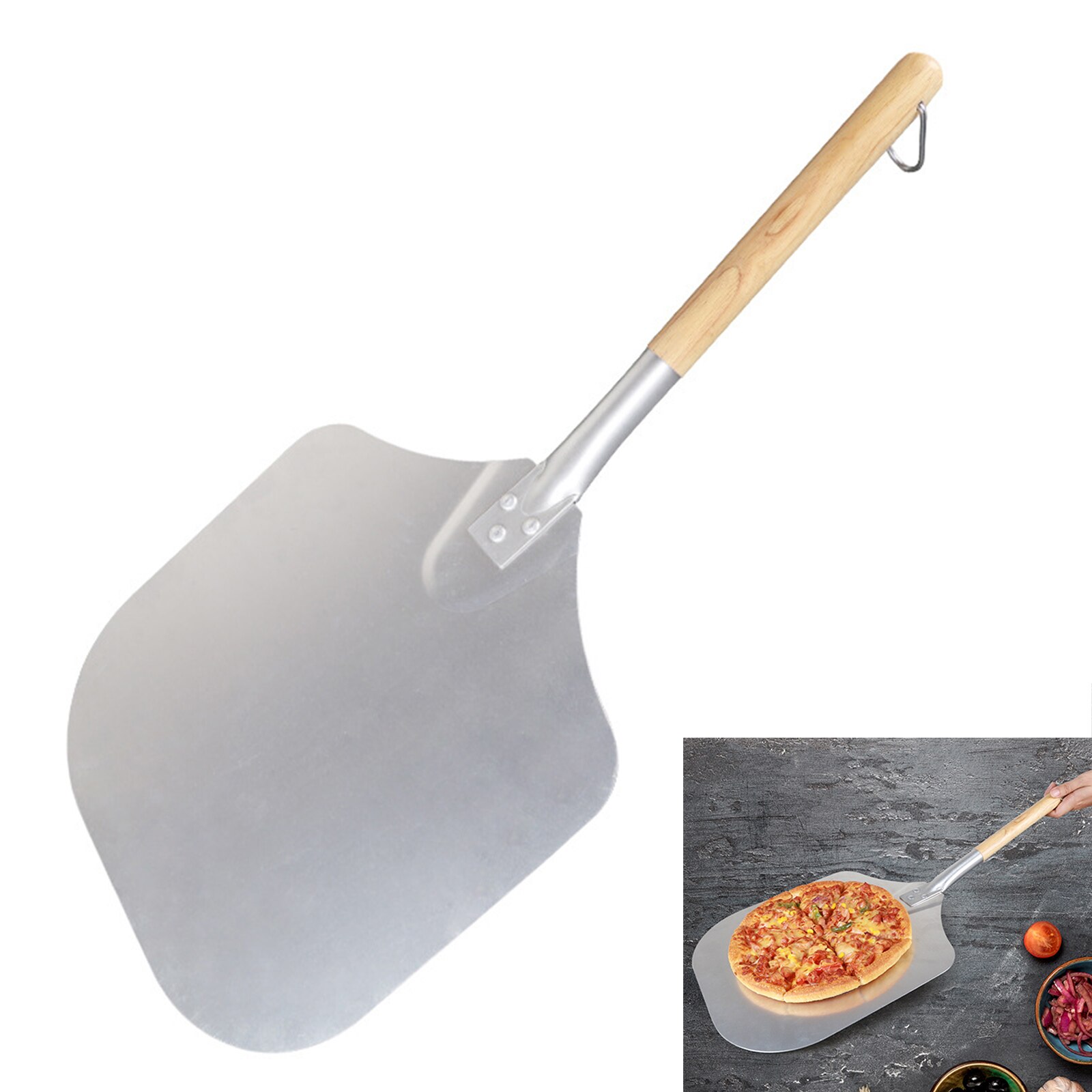 Pizza Peel Shovel with Wooden Handle Cake Shovel Cheese Cutter Peels Lifter Tool Pizza Shovel Baking Pastry Tool 12 Inch Shovel
