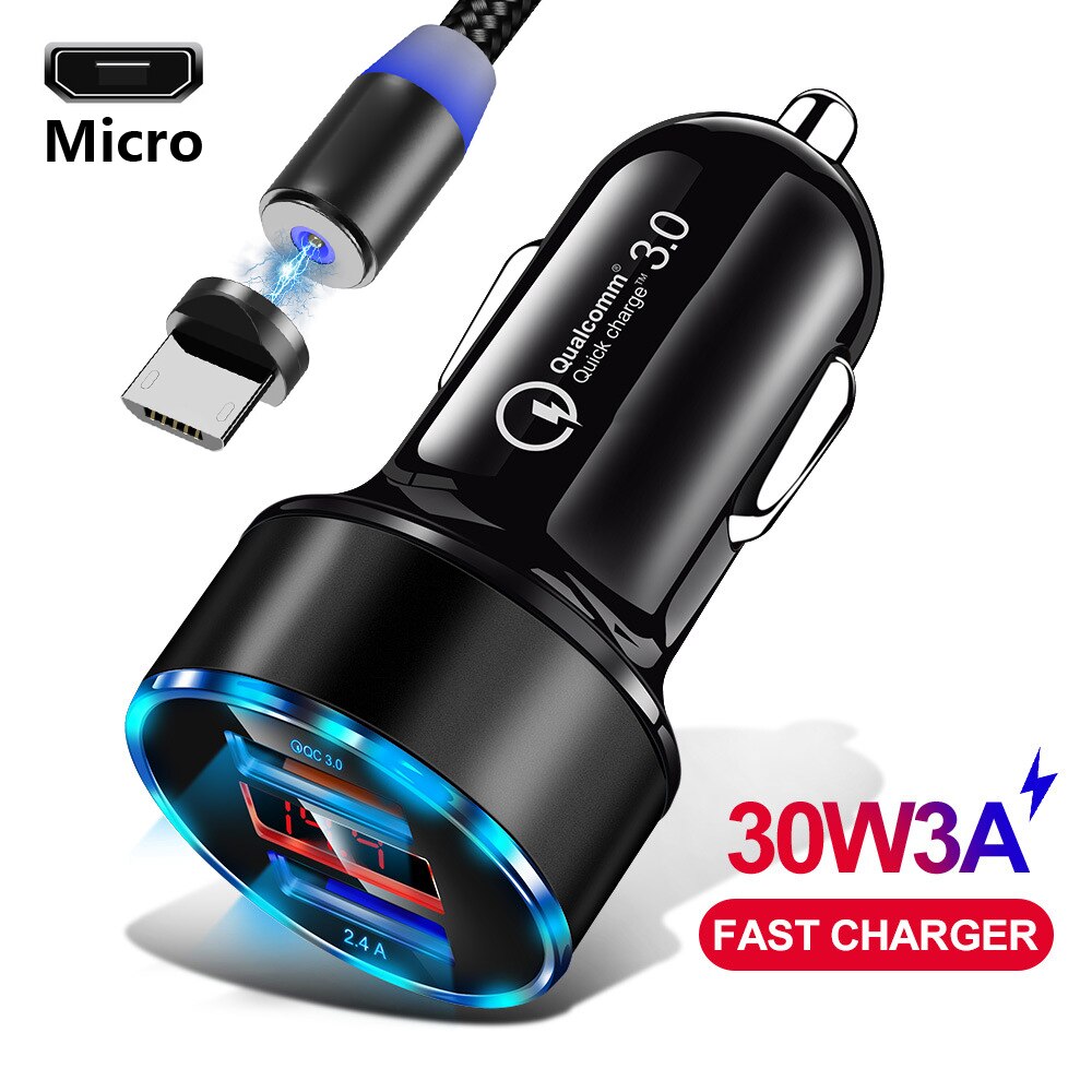 Caricabatteria Da auto per il Telefono 3A Veloce Adattatore Del Caricatore Del Telefono Mobile per il iPhone 11 Xiaomi Redmi Nota 8t con LED display Auto Caricatore Del Telefono: Micro Charger Black