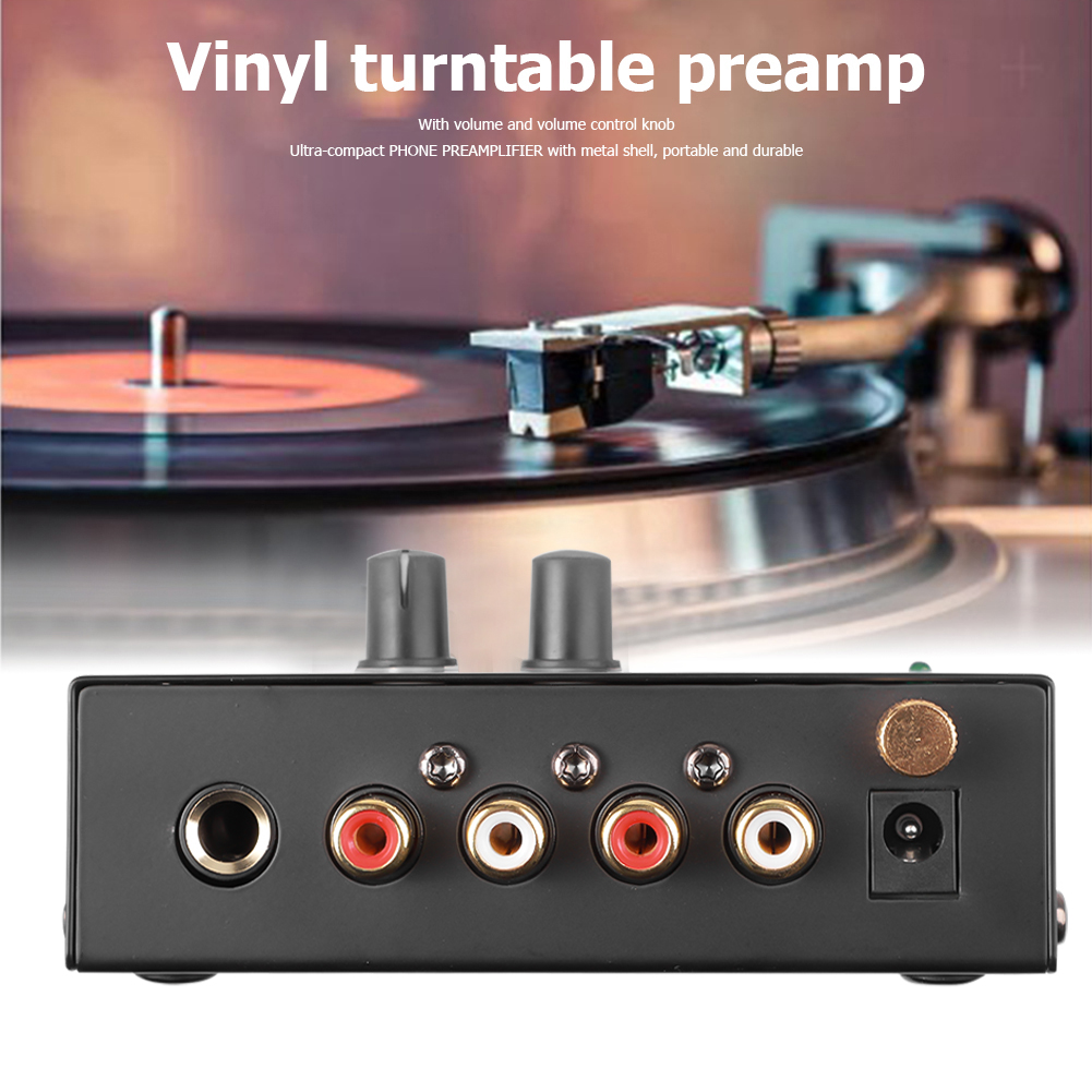 Ultracompacte Phono-voorversterker Voorversterker Voorversterker met niveau-volumeregeling 2xRCA-ingang 2xRCA-uitgang 1/4" TRS-uitgangsinterface