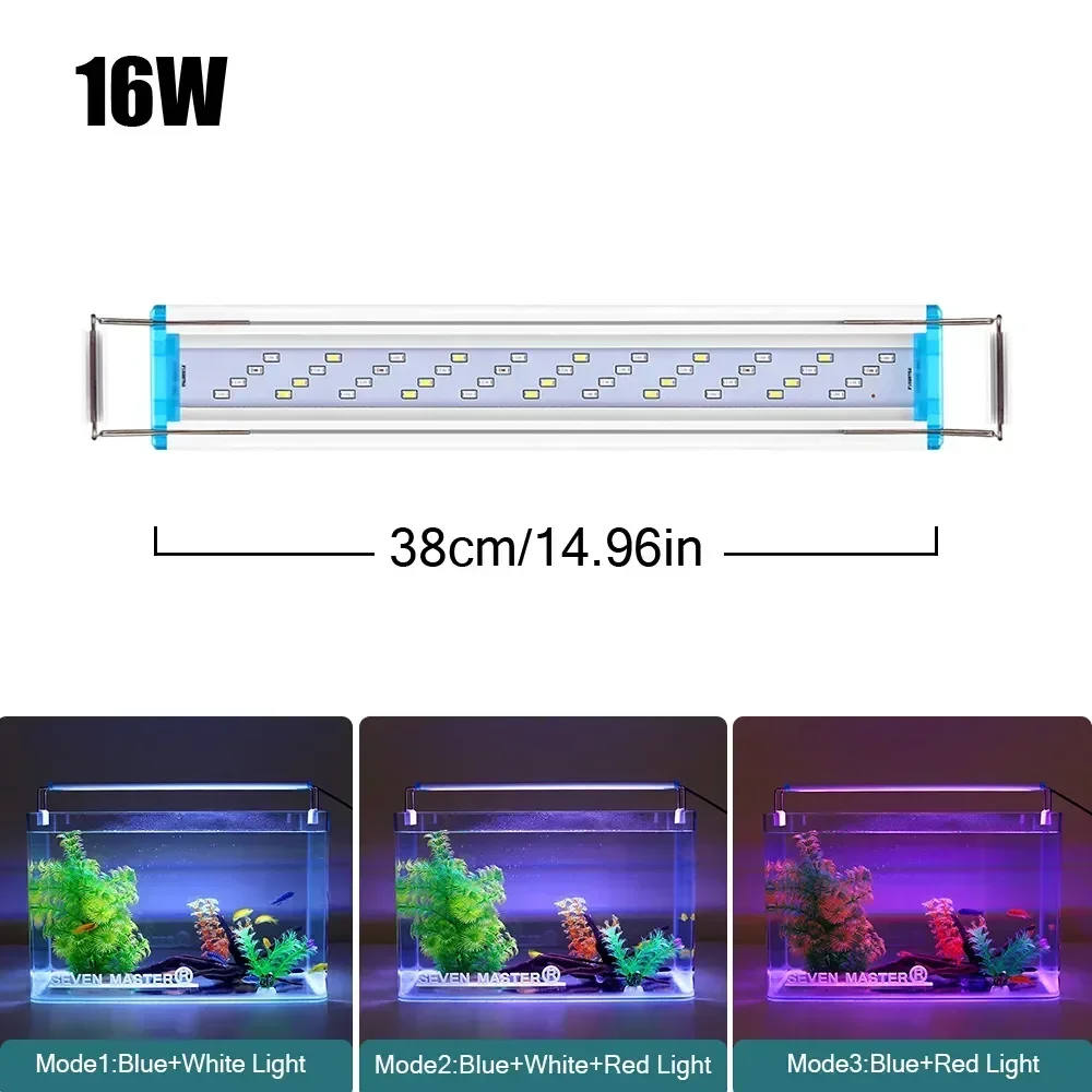 Luces LED súper delgadas para acuario, 18-58CM, 110-240V, planta para pecera, luz de espectro completo, Clips de luz retráctiles, iluminación para acuarios: Rosa / Enchufe estadounidense