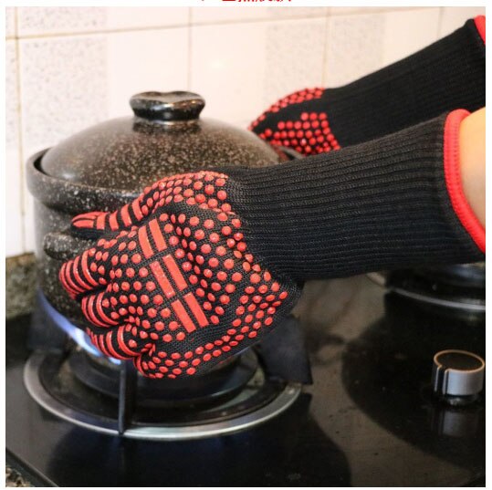 Handschuhe Wärmedämmung BBQ Hochtemperatur-draht-haar Widerstand 500-800 Grad Feuerfeste Mikrowelle Anti-Schleudern: Stil 2