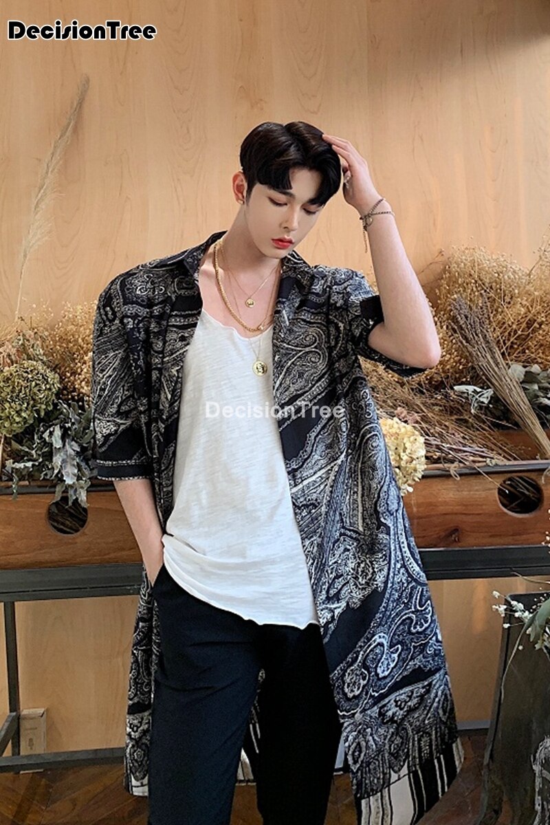 japanese kimono cardigan men haori yukata male samurai costume clothing short sleeve men long kimono shirt yukata haori