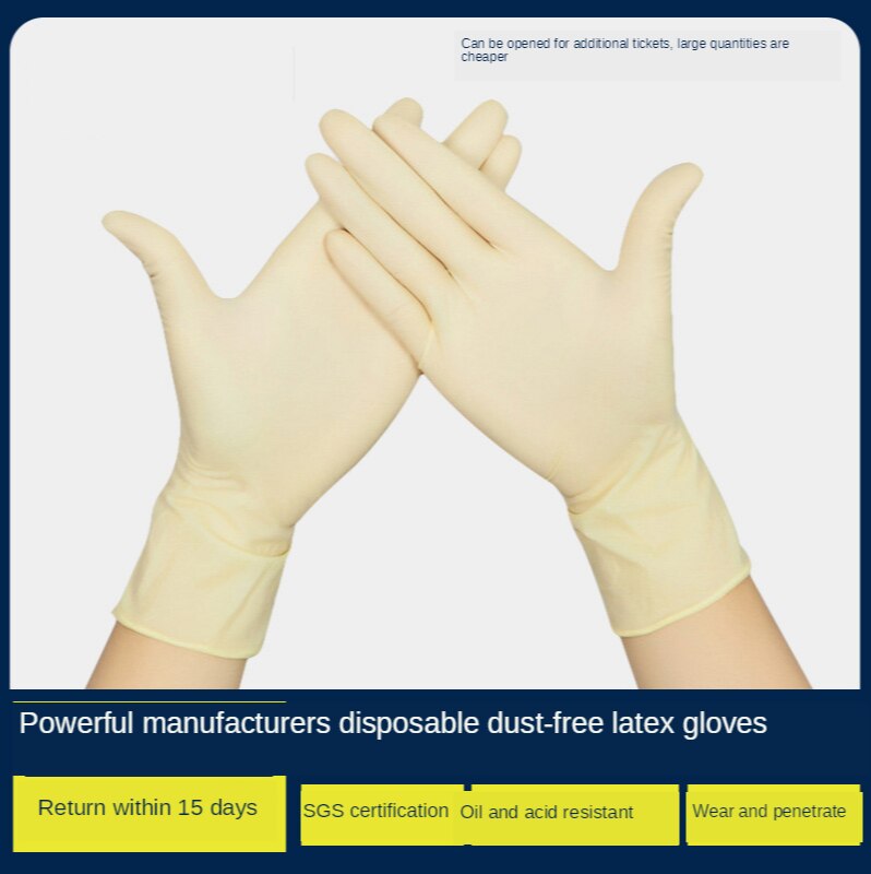 50 par eec cgmp (1989)1000 antistatiske engangs latexhandsker elektronisk fabrik støvfri værksted beige rensede handsker
