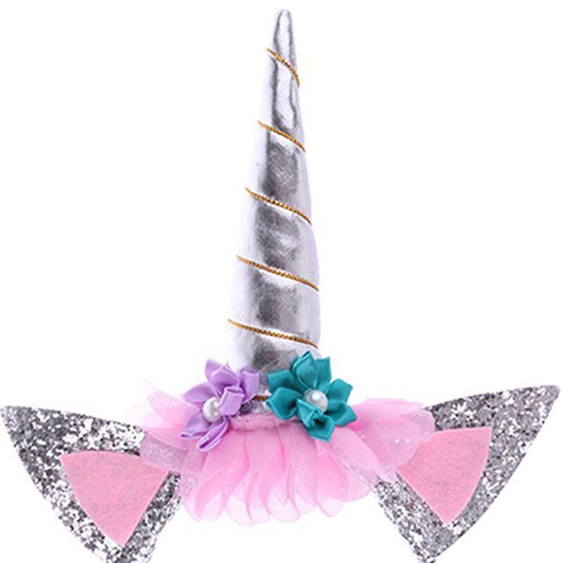 Unicorn pannband silver horn glitter flickor hårband unicorn bonus för prinsessan födelsedag jul påskfest barn hår slips