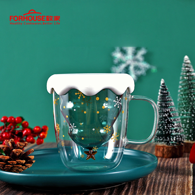 300ML Double Layered Anti Scald Glass Christmas Tree Starry Sky Coffee Mug Thermal Insulation Milk Cup