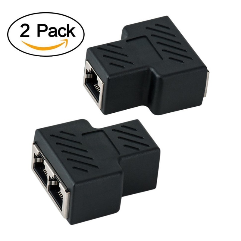 1 To 2 Ways Ethernet Cable Adapter RJ45 Dual Female Port CAT5/CAT 6 LAN Ethernet Sockt for Internet Cable Connection Black