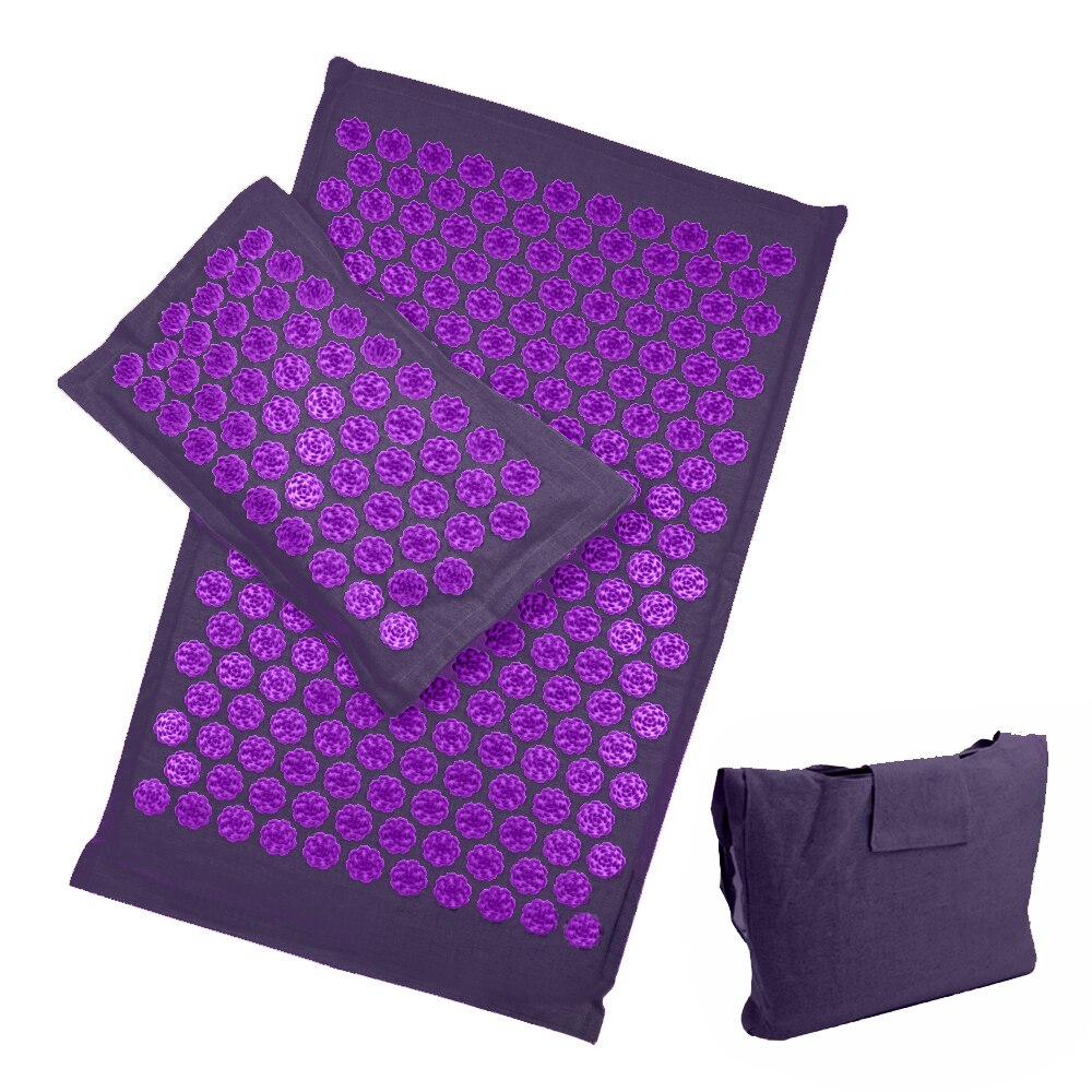 Lotus Acupressure Mat Set Back Body Massage Mat with Pillow Coconut Fiber Pain Relief Shiatsu Massage Cushion Yoga Mat Spike: Purple 3 sets 02