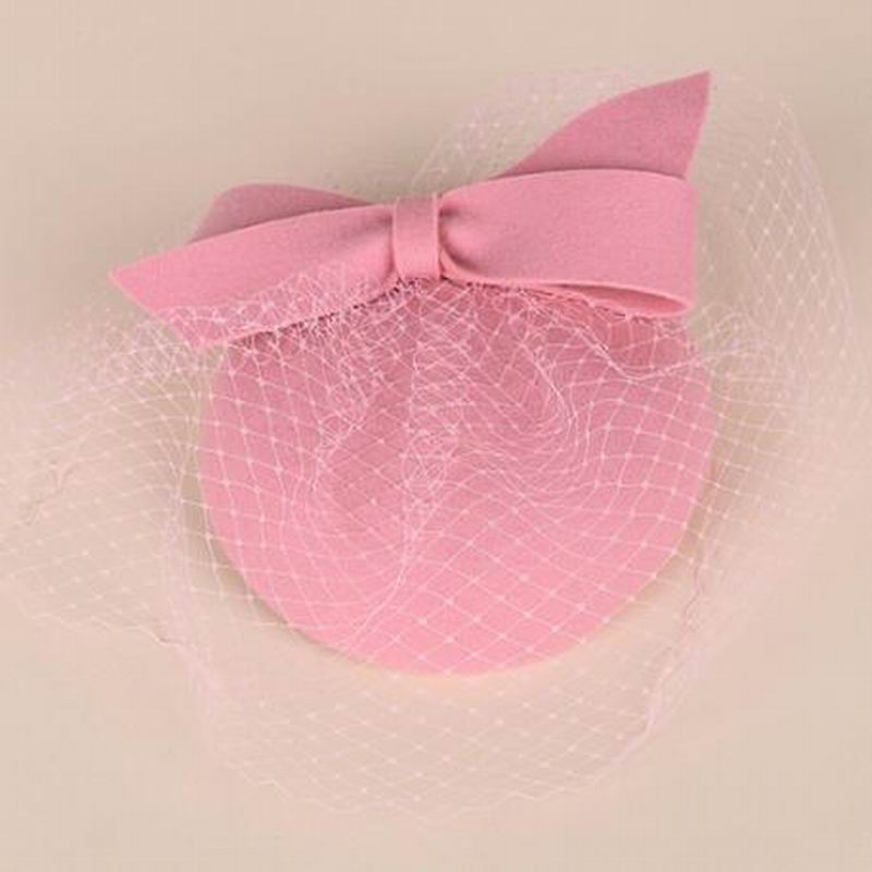 100% Wool Fedora Hat Fascinators for Women Pink Wedding Dress Tea Party Pillbox Woolen Cap Female S3070