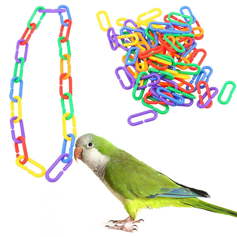 Parrot Chain Toys DIY Material 100Pcs/Set Plastic C-clips Hooks Bird Bite Chew Toy Bird Cage Accessories C-links Parrot Bird Toy
