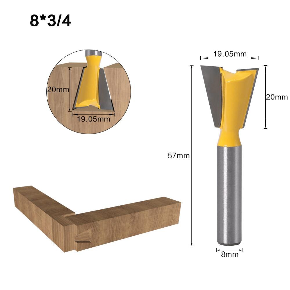 Vack fræser bit 8mm skaft svalehale fuge fræsning også 14 graders træbearbejdning gravering bit fræser til træ: 8 x 19.05 x 20mm