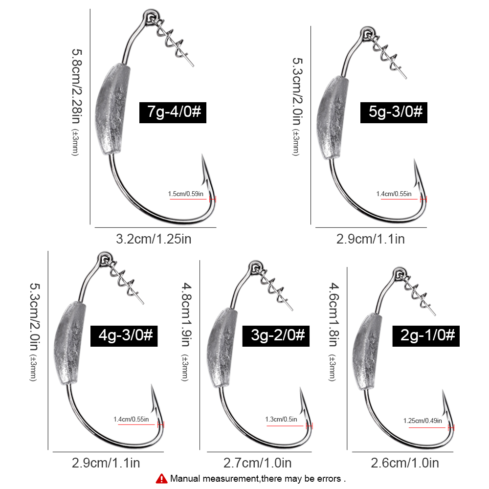 FISH KING 5Pcs Offset Fishing Hooks 2g-7g Weighted Crank Hook Soft Baits Barbed Hook Jig Worm Hook for Texas Rigs Fishing Tackle