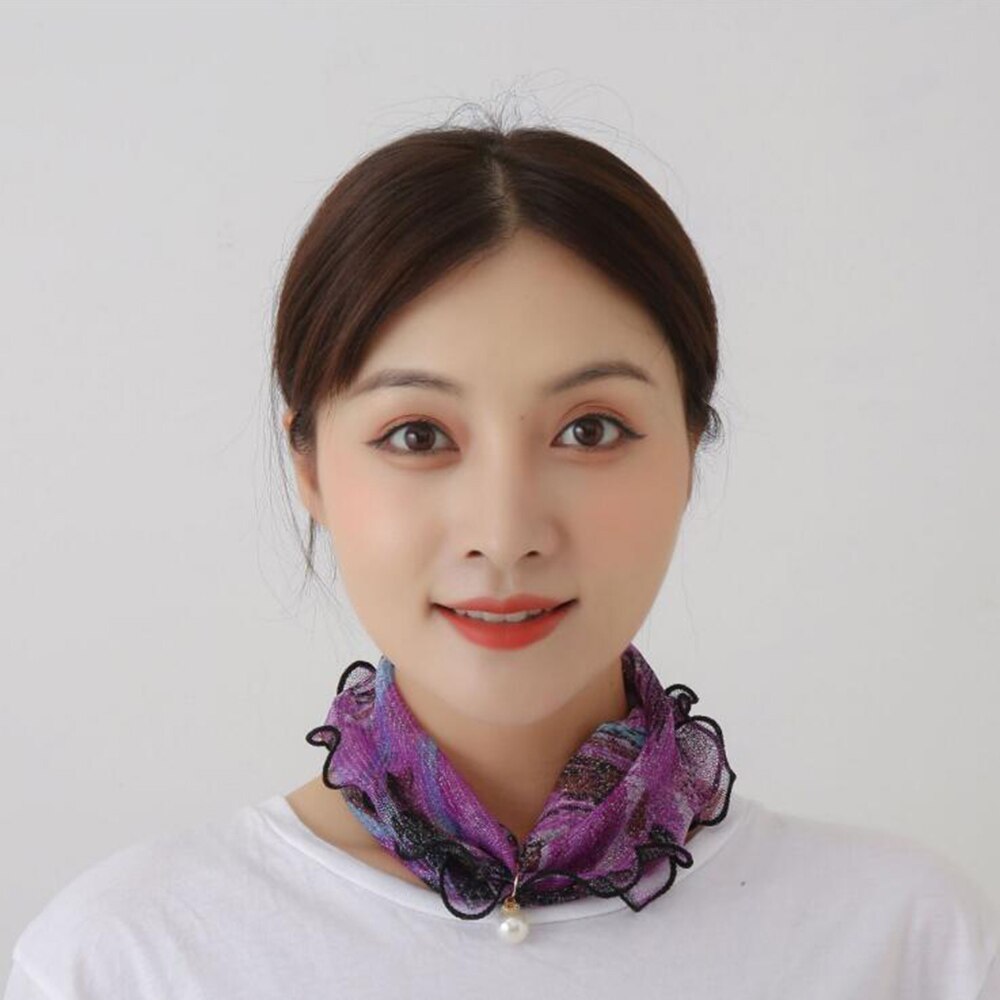 Floral Neck Ring Scarf Chiffon Collar Tie Women Muslim Hijab Hat Indian Turban Solid Lady Office Neckerchief Skinny Hair Scarves: 8