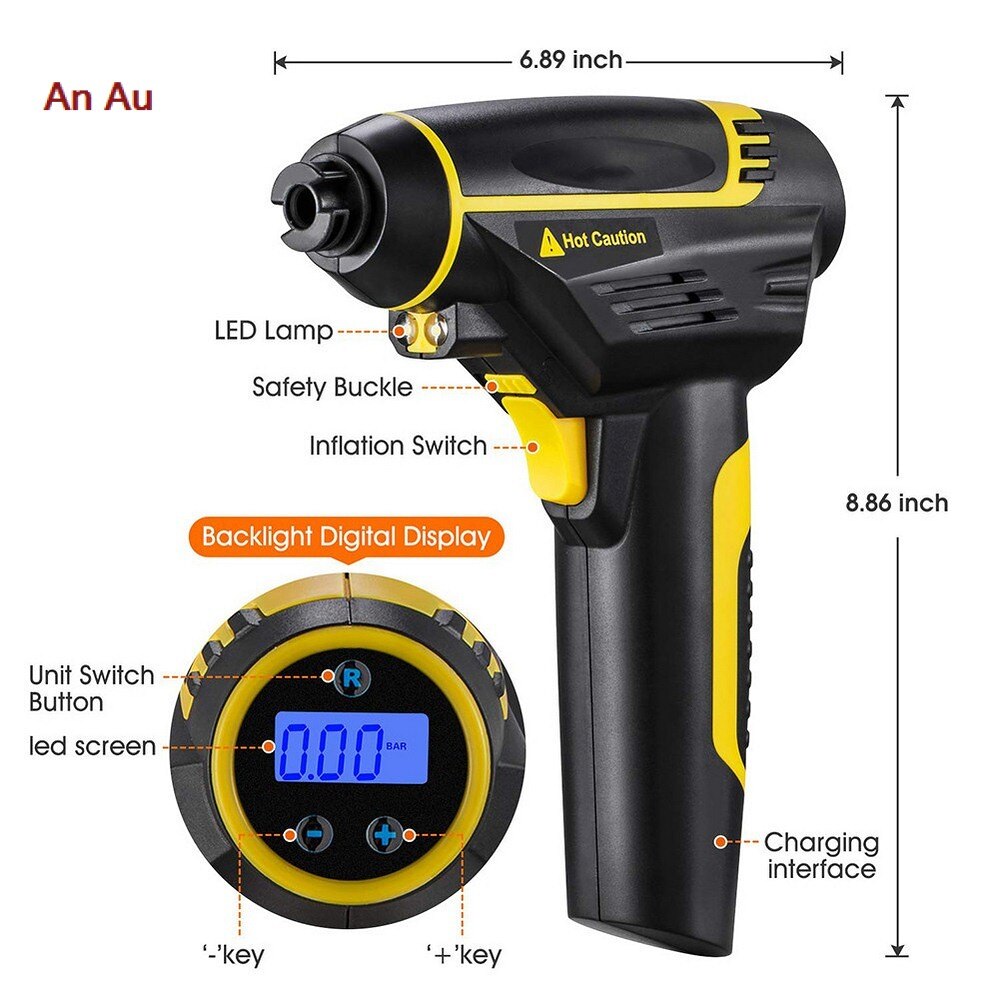 Draadloze Bandenpomp Luchtcompressor Autoband Pomp Elektrische Draagbare Met Led Licht Digitale Display Oplaadbare 12V 2200 Mah