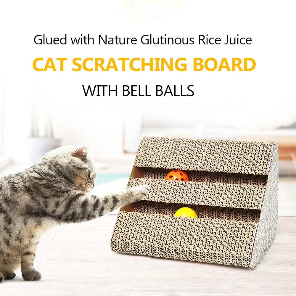 Ramp Cat Scratching Board Corrugated Cardboard with Bell Ball Cat Scratch Play Toy Pet Cat Scratcher Board Mat Claws Care