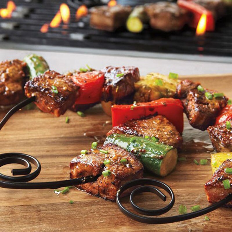 Juego de pinchos antiadherentes para aperitivo, conjunto de Mini pinchos de Kebob circulares, redondos, negros, de presentación, para barbacoa, diámetro de 4,5 pulgadas, 6 uds.