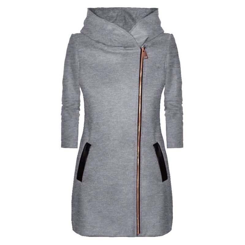 Herfst Winter Capuchon Dame Effen Kleur Lange Mouw Rits Sweatshirt Jas Vrouwelijke Mode Toevallige Slanke Uitloper Jas: Gray / XXXL