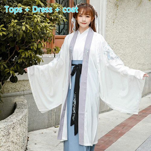 Ancient Hanfu Dress Female Student Costume Embroidery Tang Suit Classical Fairy Princess Outfit Ancient Stage Dress: 3pcs / M