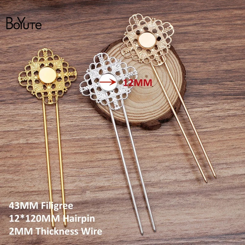BoYuTe (10 stuks/partij) 12*115*2 MM Ijzer Haar Vork Haarspeld Lassen Messing Filigraan Diy Haaraccessoires: 45cm / Gerhodineerd