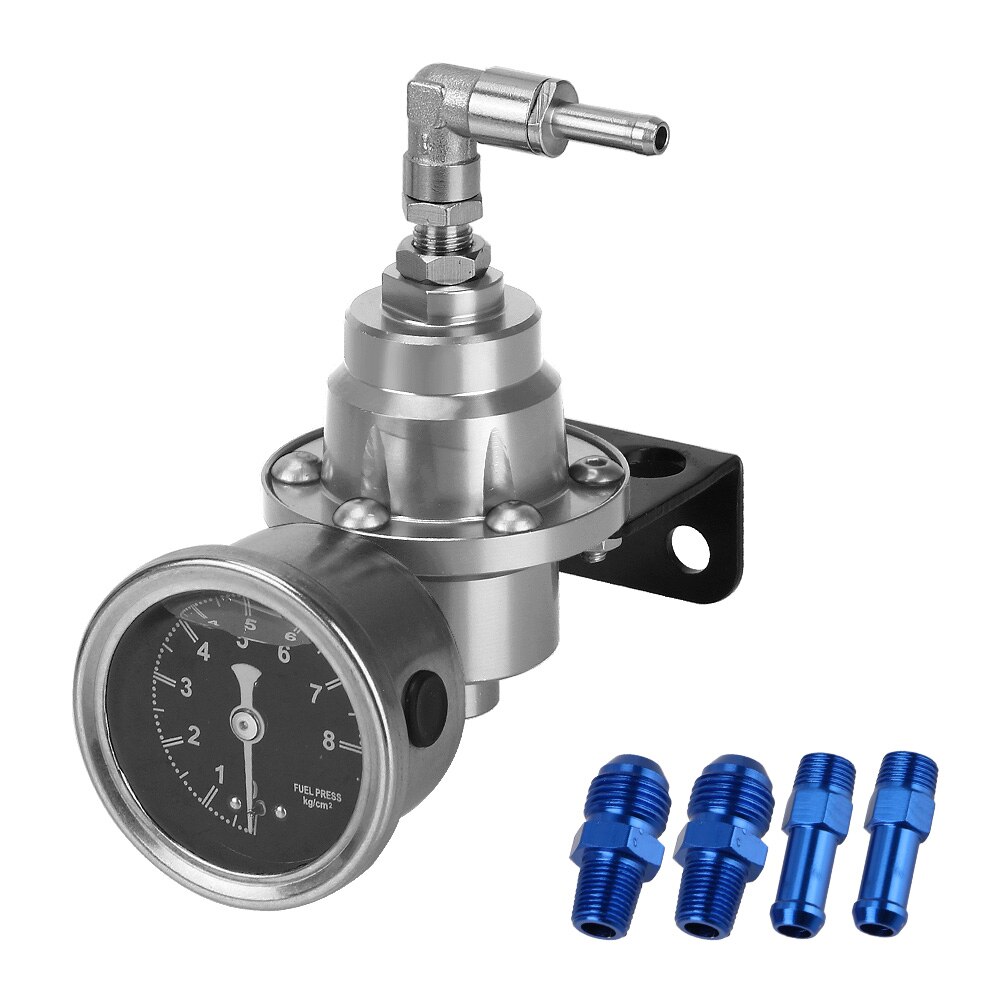 Verstelbare Fuel Pressure Regulator Met Gauge Kit 7 Kleuren Voertuig Monteren Brandstof Supercharger Universal Aluminium: Zilver