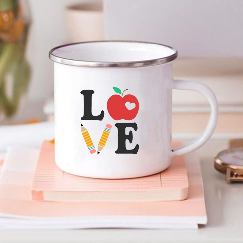 Teacher Love Inspire-Tazas de esmalte estampadas, vaso de vidrio para café, té, bebidas, leche, tazas escolares con asa, para profesores