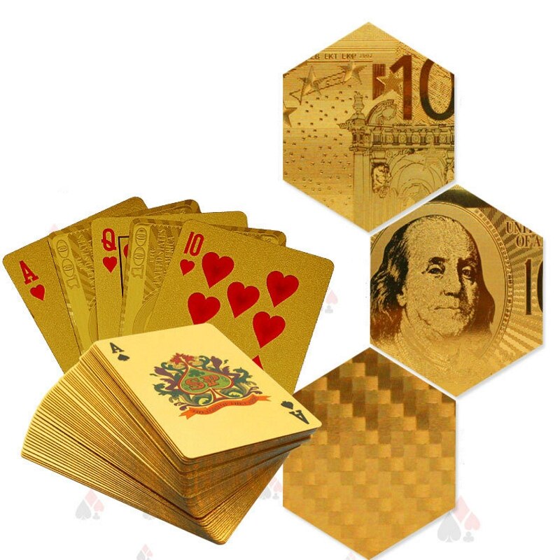 Gouden Speelkaarten Goudfolie Poker Set Euro Dollar Rooster Goud Plastic Folie Poker Duurzaam Waterdicht Kaarten