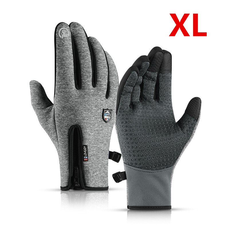 Xiaomi Outdoor Cycling Gloves Winter Warm Fleece Ski Full-finger Gloves Touch Screen Windproof Waterproof Glove for Women Men: Hemp Grey XL