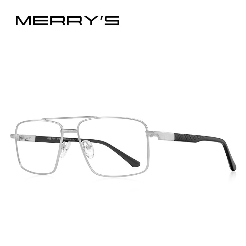 MERRYS Men Classic Titanium Alloy Optical Rectangle Glasses Frames Acetate Legs Eyeglasses Male Glasses S2159: C03 Silver