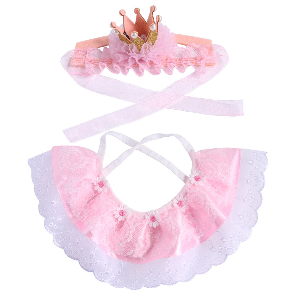 Pet Birthday Acessorio Dress Up The Cat, Pet Birthday Costume gatti o cani Crown Hat Lace Saliva Set di asciugamani, bavaglino compleanno per animali domestici: pink