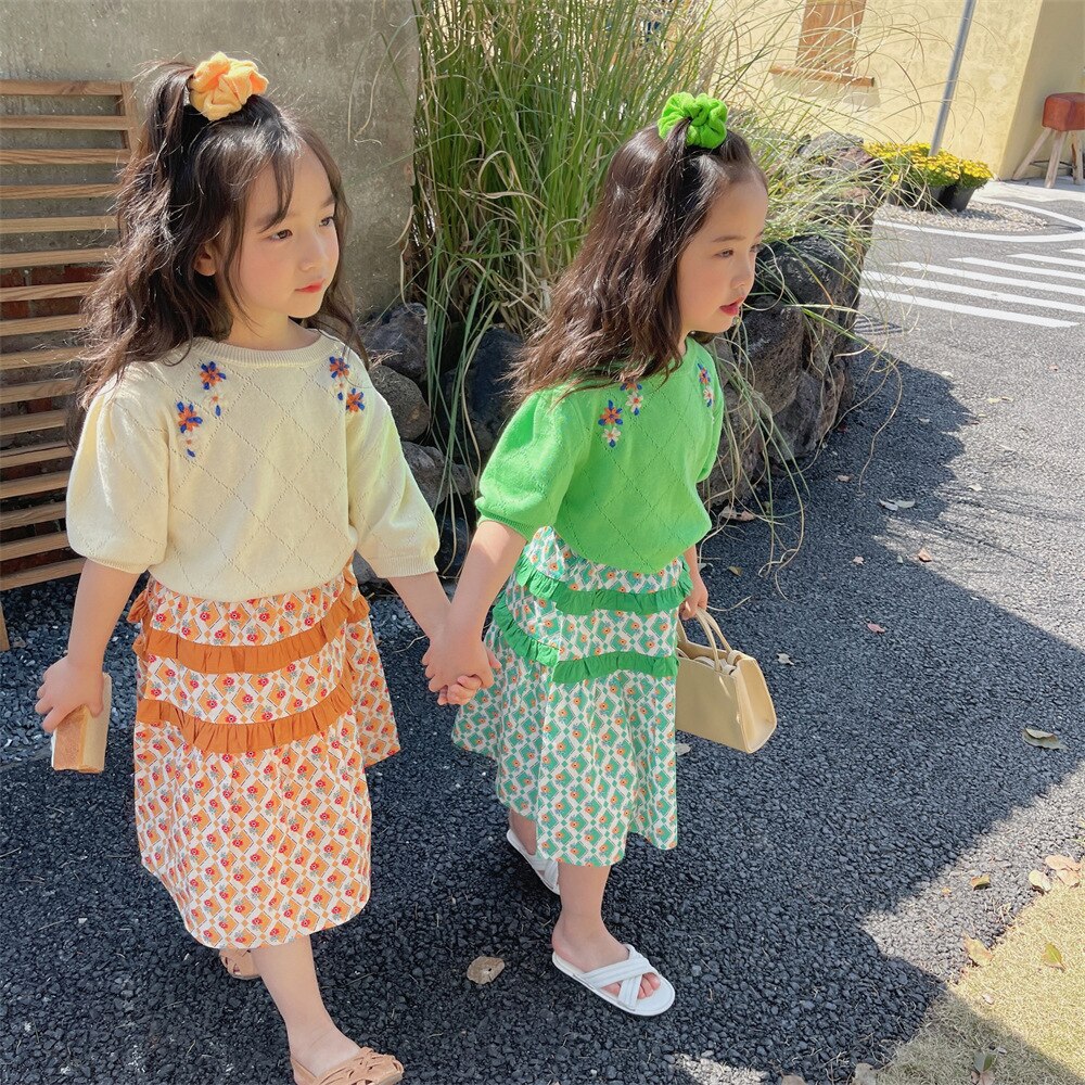 2022 Summer Floral patchwork skirts 2-7 years Girls cotton casual skirts Kids Bottoms