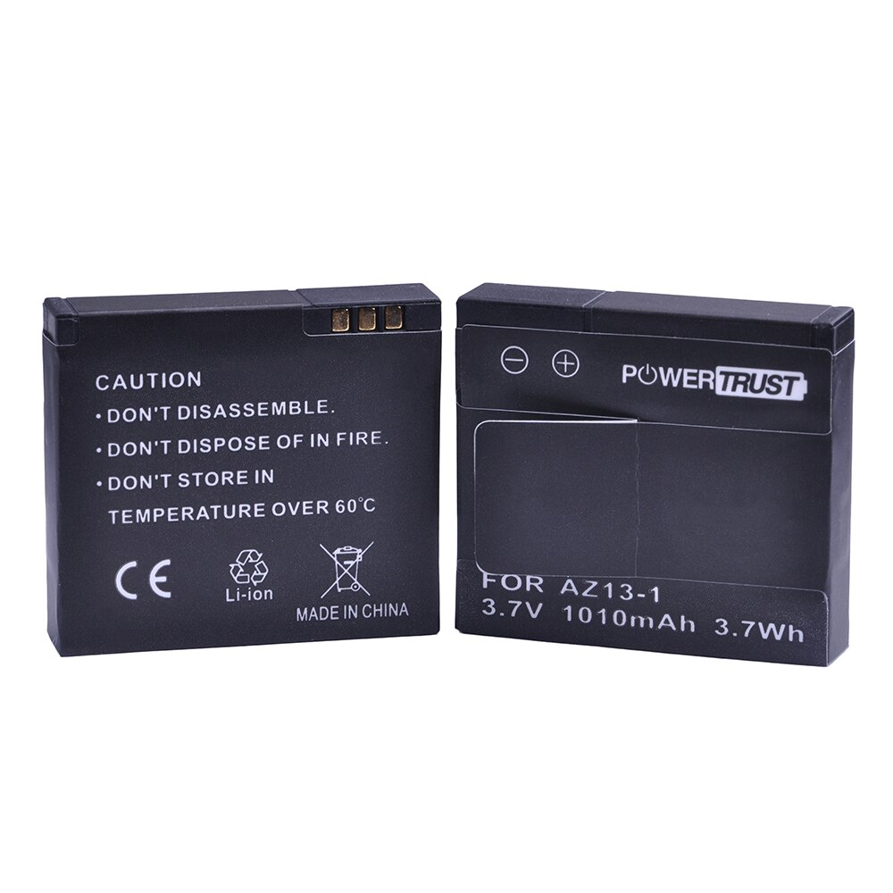 Powertrust 1010 mah  az13-1 az13 oppladbart batteri til xiaomi  yi 1 actionkamera  az13 1 batterier: 2 batterier