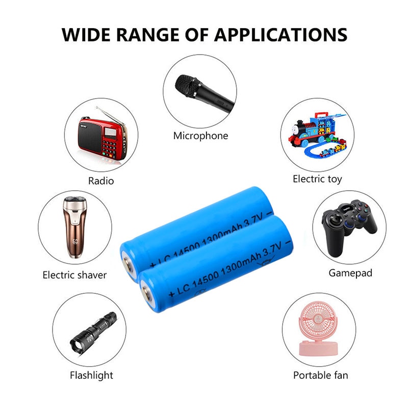 Aa 14500 1300 mah 3.7 v litiumion oppladbart li-ion batteri til ledet lommelykt hodelykt