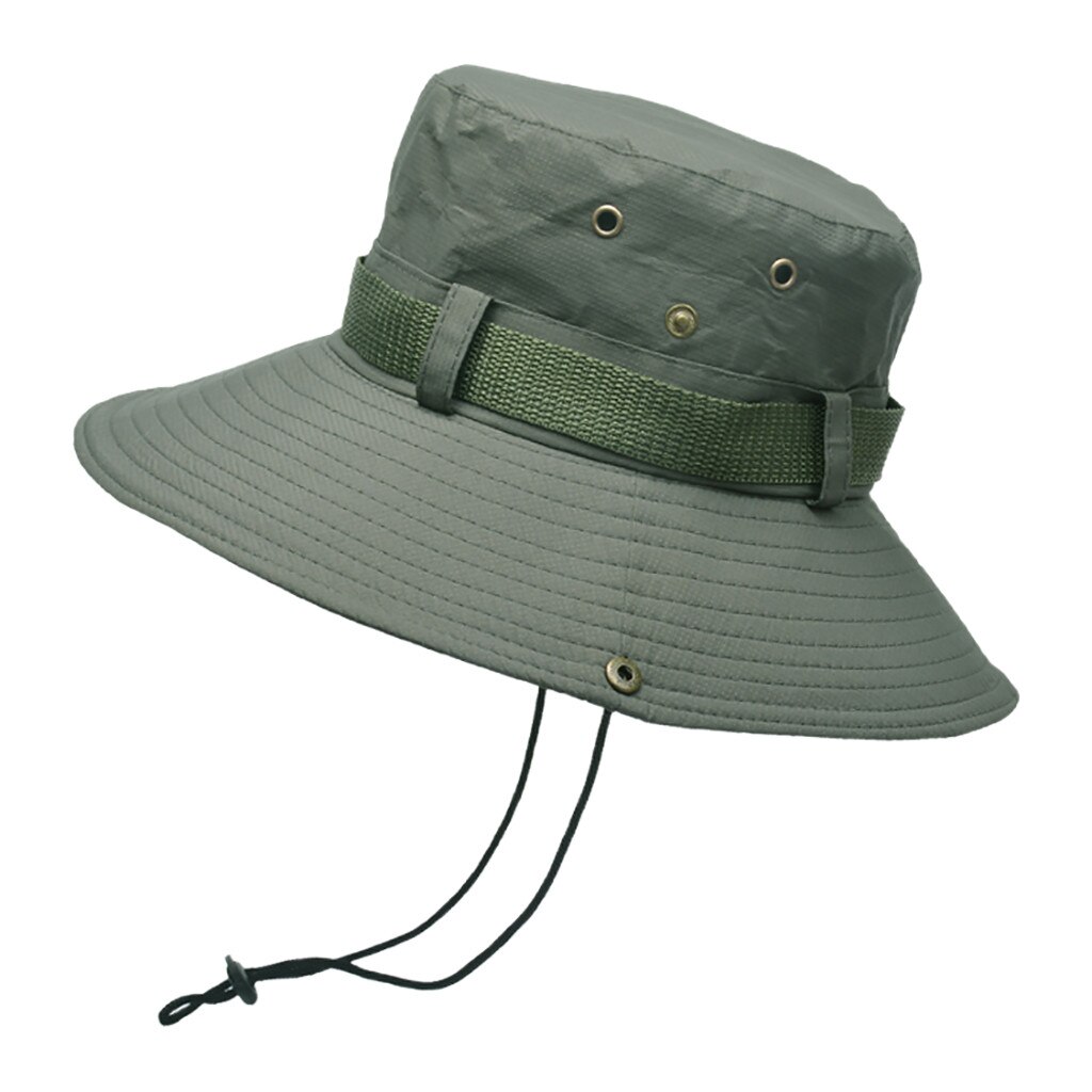 Mens Summer Outdoor Sun Hat Sun Protection Breathable Solid Fisherman Cap Foldable Lacing Bucket Hat Gorras Hombre: Army Green