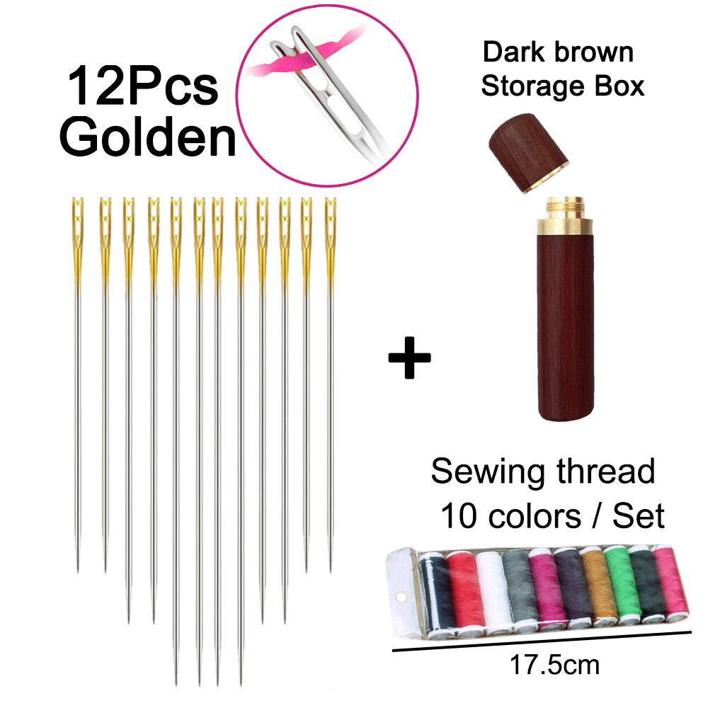 12Pcs/set Elderly Stainless Steel Needle-side Hole Blind Needle Household Sewing Hand Sewing Needles Threading Apparel Sewing: Golden B Set 4