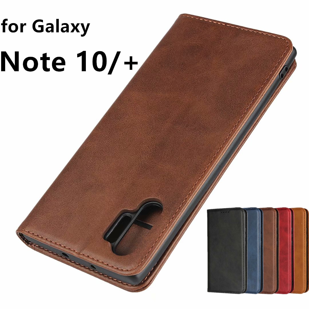 Capa de couro para samsung galaxy note 10 note10 plus 5g flip caso titular do cartão coldre atração magnética capa caso carteira