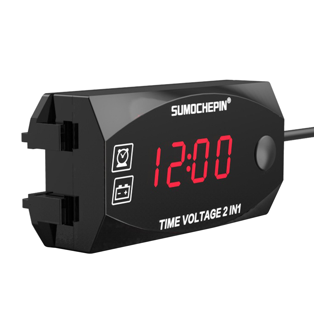 Termómetro Digital multifunción para motocicleta, voltímetro, pantalla LED, impermeable IP67, para coche y barco, DC 6V-30V, 2 en 1: Red
