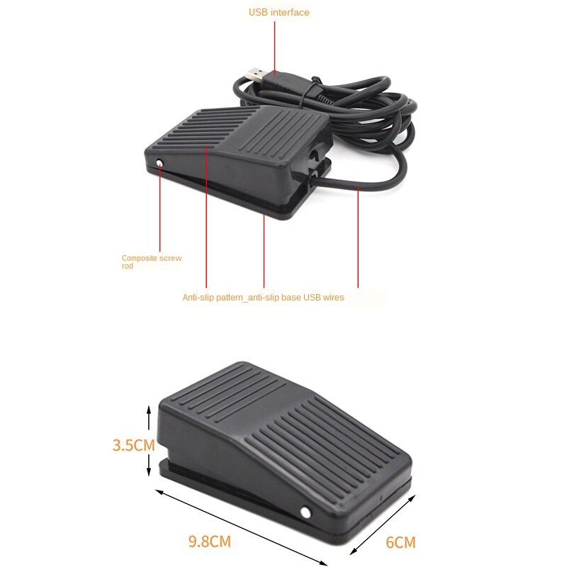 Pedal de teclado con interruptor de pie USB de 2m para PC HID, Control de interruptor de acción USB, funciones de tecla de preprogramación, juego de ratón para PC