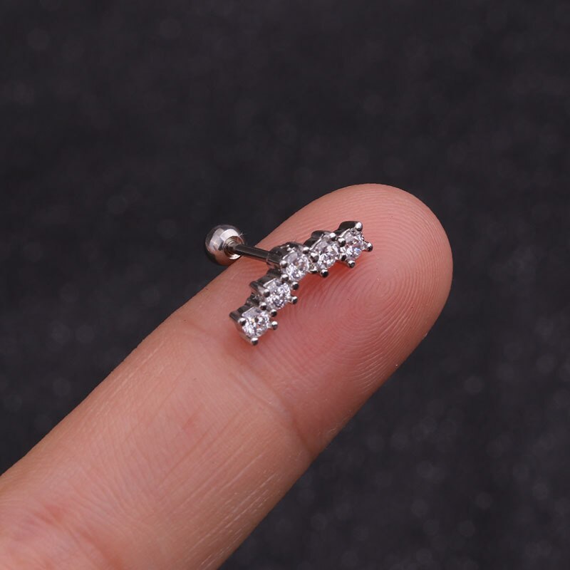 1Pc Goud Zilver Kleur Rvs Oor Kraakbeen Helix Schroef Terug Earring Stud Cz Tragus Roek Conch Piercing Sieraden: silver  style 03