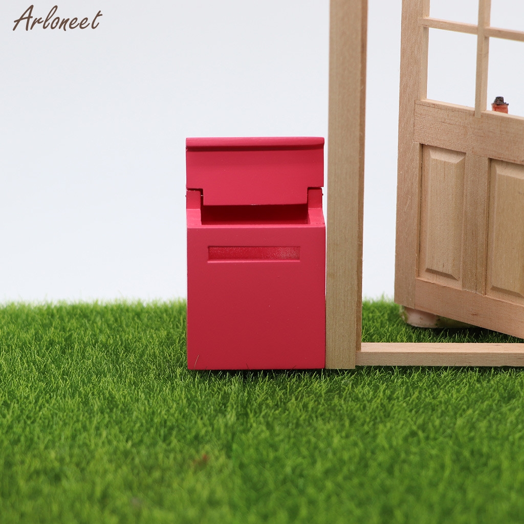 Miniatuur Houten Meubels Kleurrijke Buiten Postbus Mailbox Voor 1:12 Poppenhuis Decoratie Miniatuur Poppen Simulatie Thuis Speelgoed