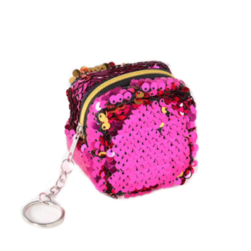 Sequins Coin Purse Small Wallet Zipper Mini Three-dimensional Girls Women Handbag Wallet Cartera Mujer: Rose Red