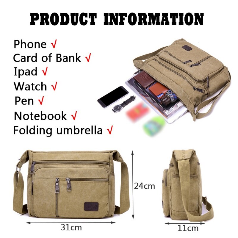 Heren canvas schoudertas grote capaciteit wasbare messenger bag outdoor vrijetijdsreizen crossbody tassen