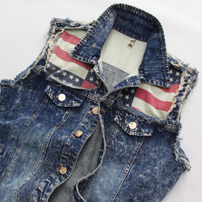 England Style Vintage Pattern Denim Vest Men Sleeveless Washed Tops Coats Men Retro Ripped Hole Hip Hop Slim Jacket Outwear