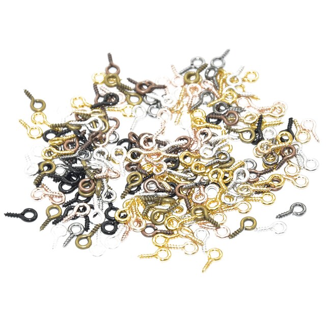200pcs Small Tiny Mini Eye Pins Eyepins Hooks Eyelets Screw Threaded 9 Colors Clasps Hook For DIY Jewelry Making Findings
