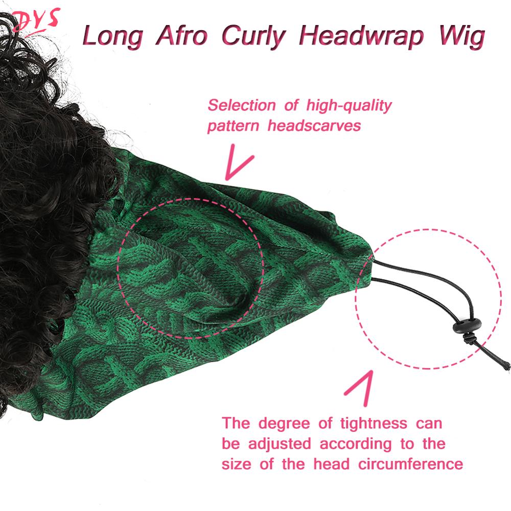 Deyngs Turban perruque synthétique Afro crépus bouclés perruque bandeau cordon enveloppement-perruque 2 en 1 Updo tête-enveloppement perruque Turban afro-américaine