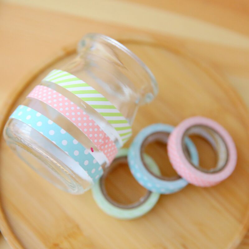 5 Stks/partij Candy Kleur Gestreepte Stippen Masking Washi Tape Set Decoratieve Scotch Tape Papelaria Label