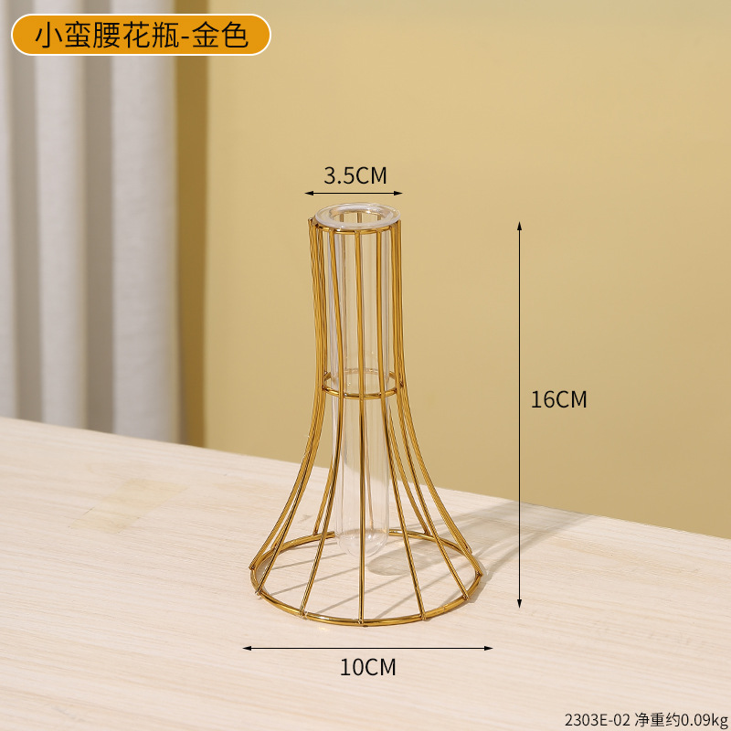 Wine Bottle Simple Hollow Iron Vase Decoration Home Living Room Transparent Simulated Flower Dried Flower Container: Light Grey