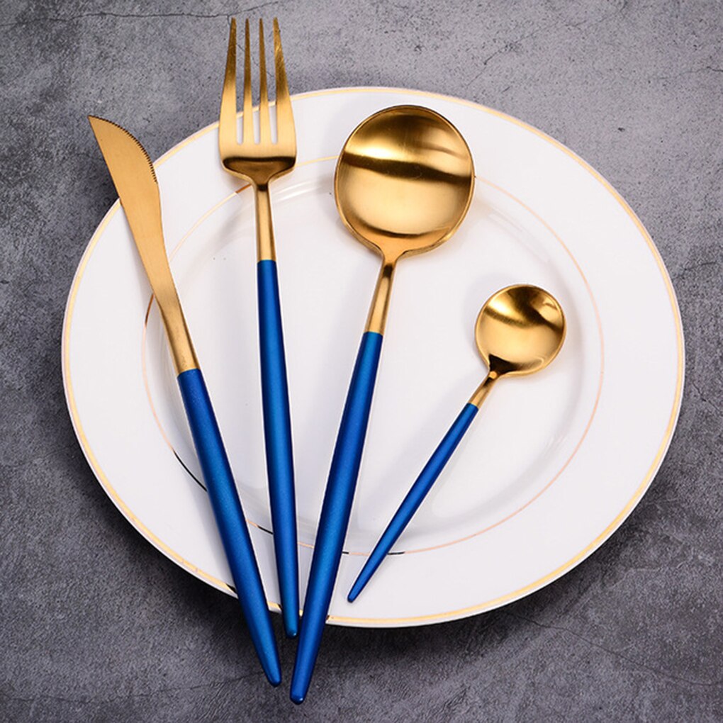 4 Pcs Plated Portugal Lepel Vork Theelepel Sets 304 Roestvrij Staal Western-Stijl Voedsel Servies Bestek