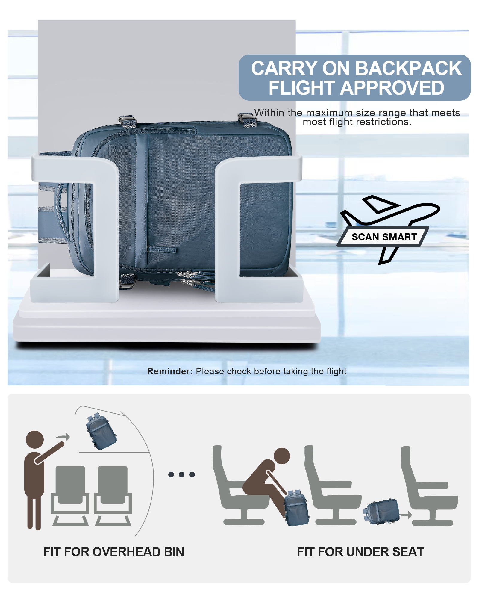 Handbagage Rugzak, Grote Reisrugzak Voor Vrouwen Mannen Luchtvaartmaatschappij Goedgekeurd Gym Rugzak Waterdichte Zakelijke Bagage Laptop Dagrugzak