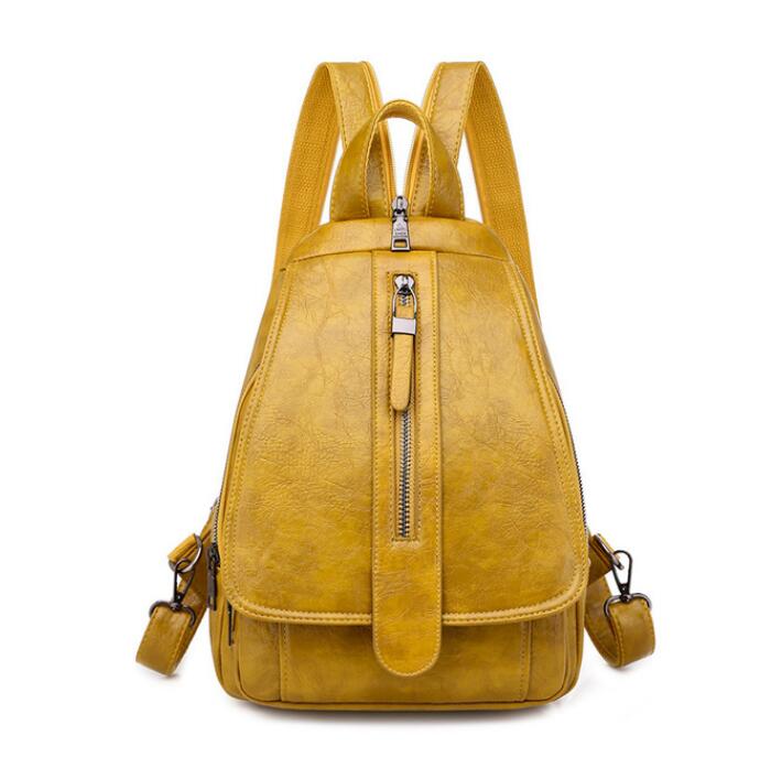 Women Backpack Ladies Travel Back Bag Shoulder Bag PU Leather Female Backbag: Yellow